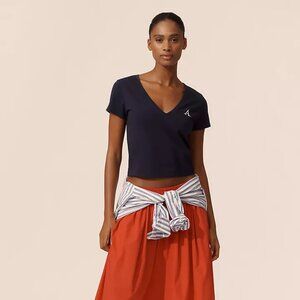 Anthropologie Maeve V Neck Short Sleeve Tee (Navy) NEW